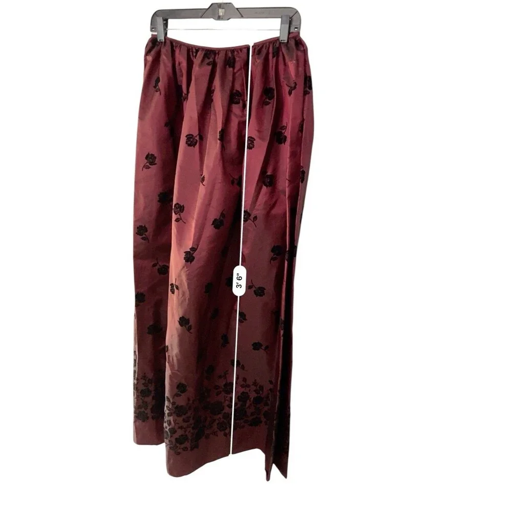 Vintage Jessica McClintock Y2K Velvet Rose Taffeta Skirt Size 10 Wine Whimsygoth